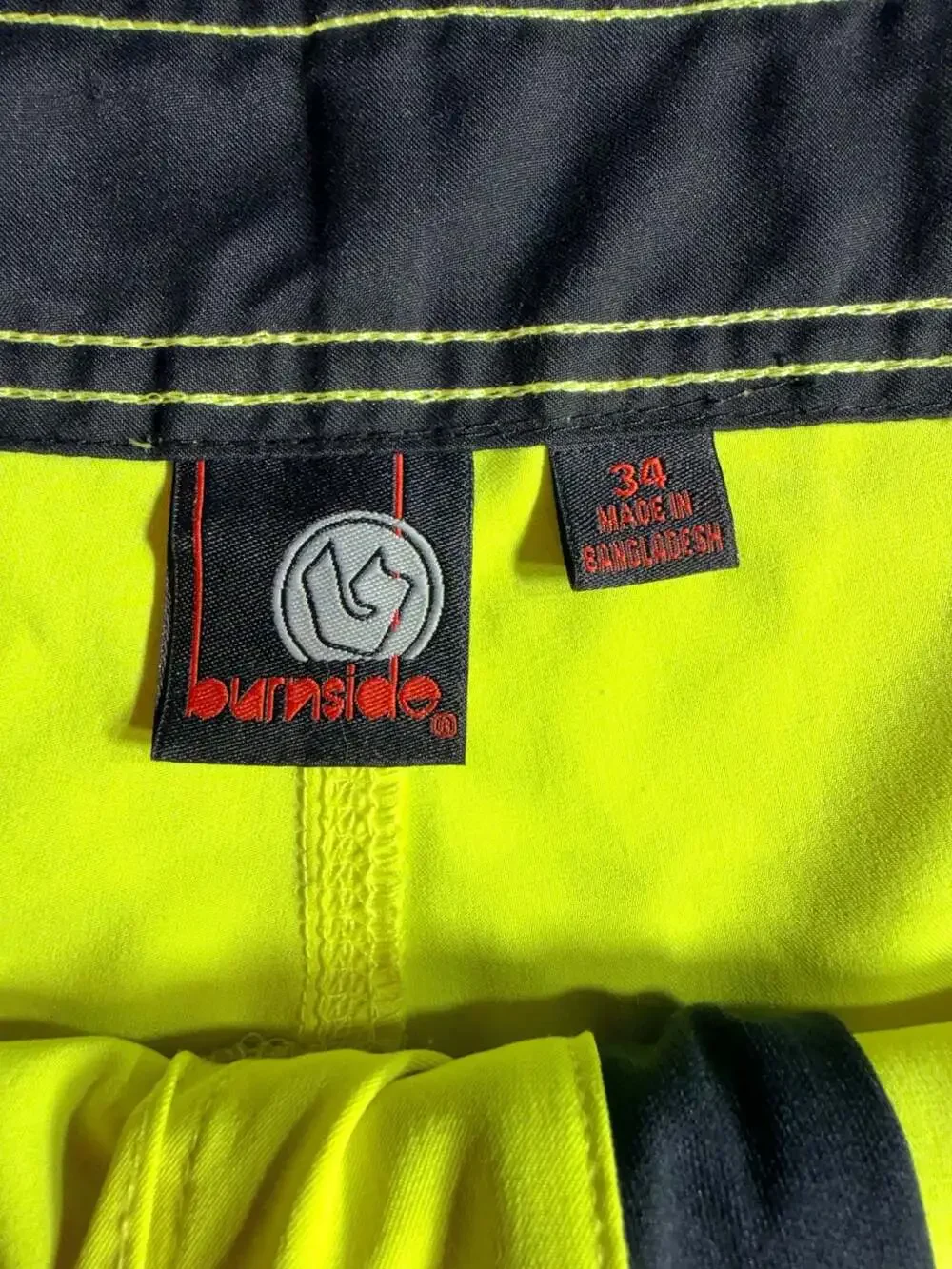 Burnside Men's Neon Yellow Board Shorts with Wax Comb Size 34